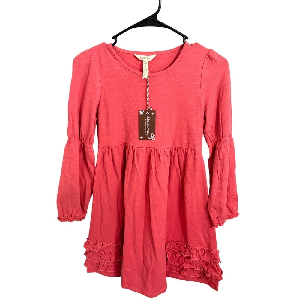 Matilda Jane Coral Pink Ruffle Hem Dress Girls Size 10 Long Sleeve Gathered‎